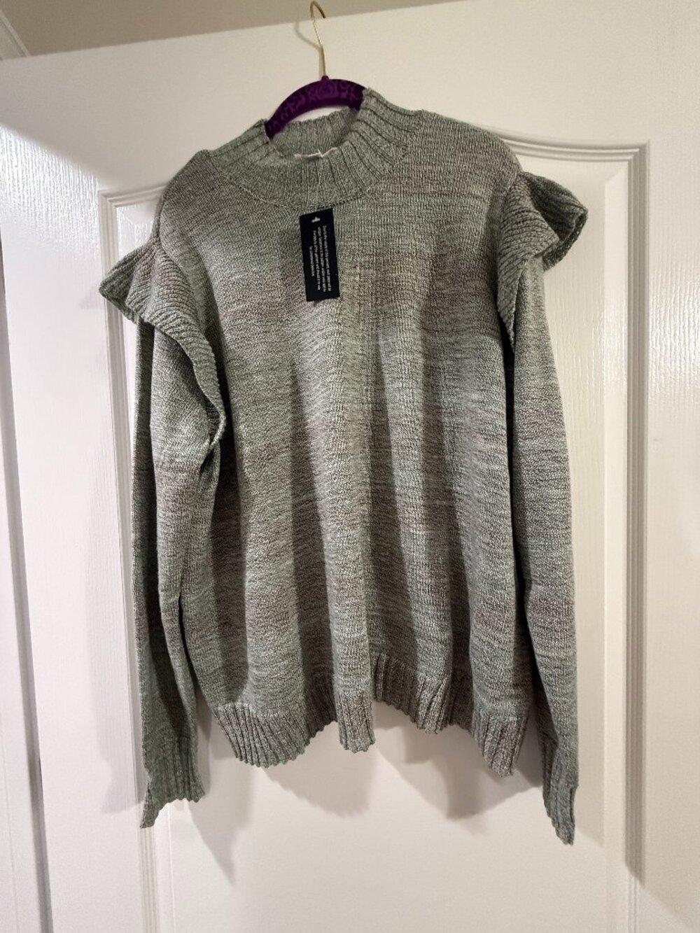 Candace Cameron Bure Ruffle‎ Shoulder Mock-Neck Sweater XL Green A518429 NWT